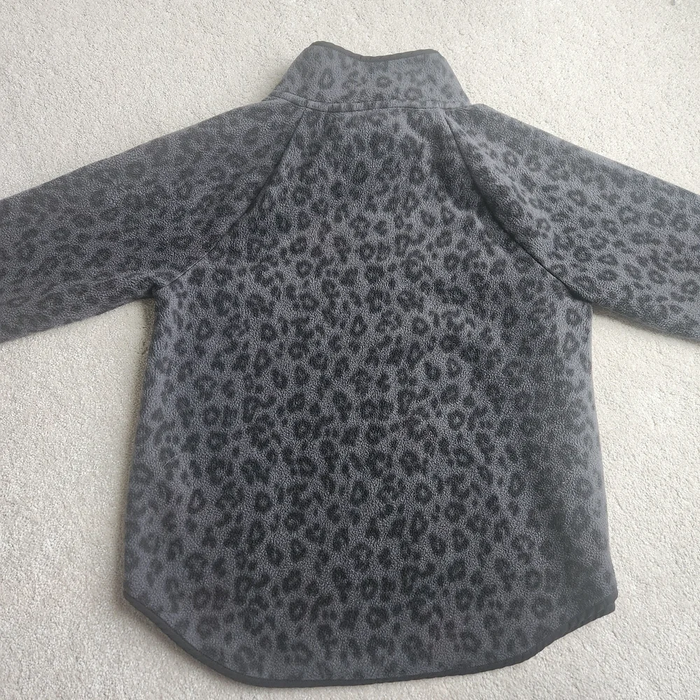 J. Crew Black and Gray Leopard Fleece Snap Pullover Size Medium